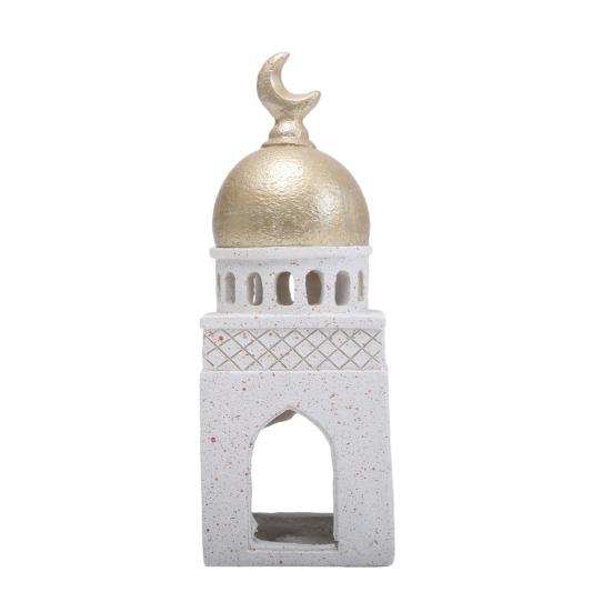 

Ramadan Resin Art Statue Islamic Mosque Cultural Ornament Handcrafted Mosque Models Tower Decoration for Eid Home Office Ramadan Mubarak Gift B