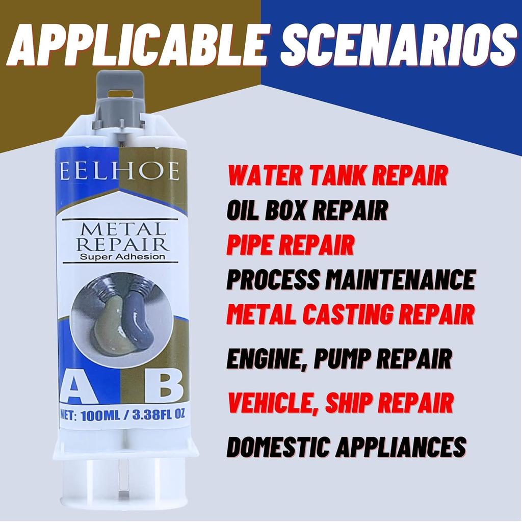 Metallreparaturkleber, Kleber für Metall auf Metall, Flüssigmetallkleber, Hitzebeständiger Kleber ab Kleber für Kühlerrohr-Tankreparatur Metallfüller - 2er-Pack