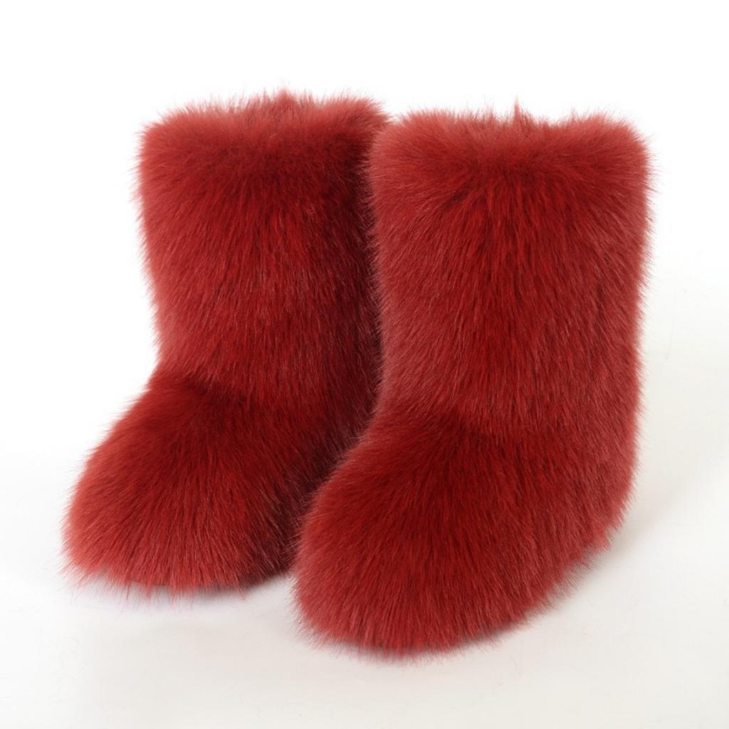 Vintersko Dame Vinter Fluffy Faux Fox Pels Støvler Dame Plysj Varme Snøstøvler Luksuriøst fottøy Jente Furry Pels Bottes Mote