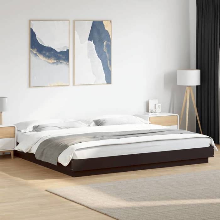 VidaXL Bed Frame with LED Lights Black 200x200cm Engineered Wood, Bedroom Furniture, Bed Base, Pallet Bed, Bed, Double Bed, 3281071