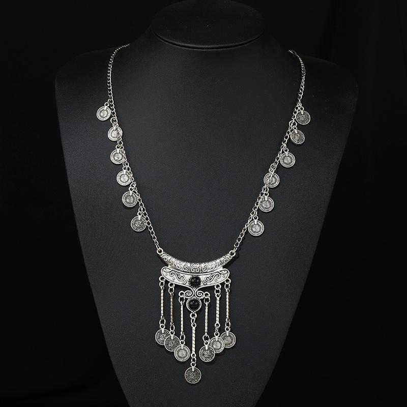 Wind Retro Personality Coin Fringed Necklace Metal Long Sweater Chain Bohemian Accessories Women