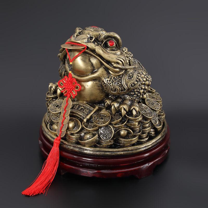 Large Golden Lucky Toad Figurine for Living Room, Office, or Wine Cabinet Decor