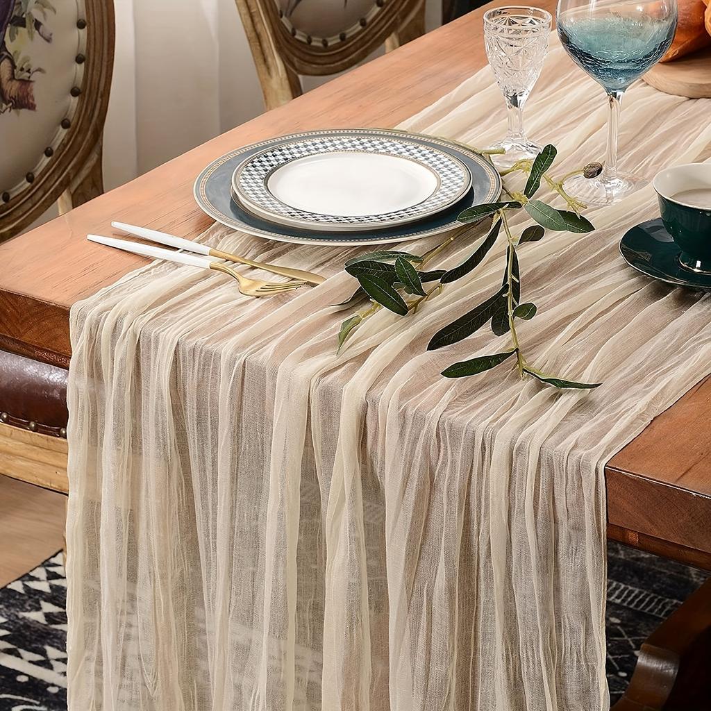 1pc Wrinkled Table Flag Cheesecloth Table Runner Gauze Tablecloth Bohemian Country Decoration Wedding Reception Decoration
