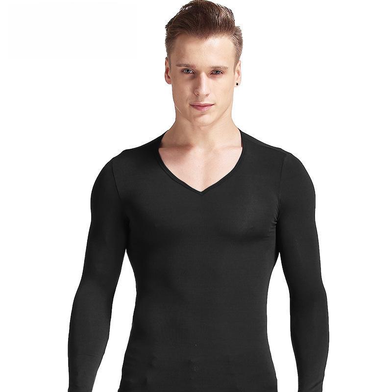Herren Slim Fit Langarm Thermische V-Ausschnitt und Rundhals Tops