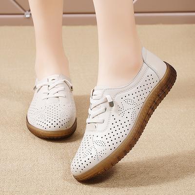 Ekte skinn Sommer Loafers Dame Fritidssko Mokkasiner Myk spiss tå Damesko Dame Flate Sko Hvit