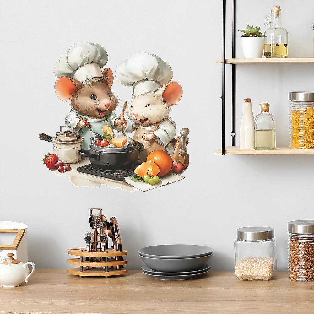 Rato Cozinheiro de Desenho Animado Cozinhando Cozinha Adesivo de Parede Decoração de Casa Decalque Removível Autoadesivo