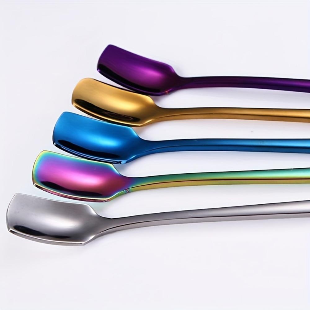 4 buc, set de linguri de desert reutilizabile din oțel inoxidabil cu mâner lung pentru uz casnic, restaurant și petreceri - perfect pentru înghețată, lapte și cafea