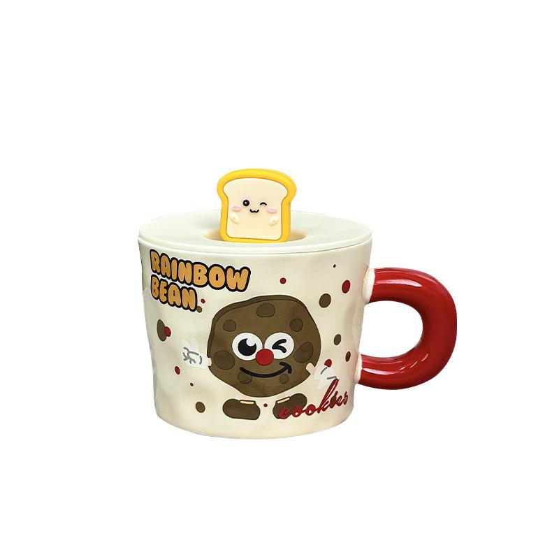Cute Cartoon Mug with Lid Spoon Ceramic Cup for Girls with High Appearance Office Water Cup Practical Birthday Gift