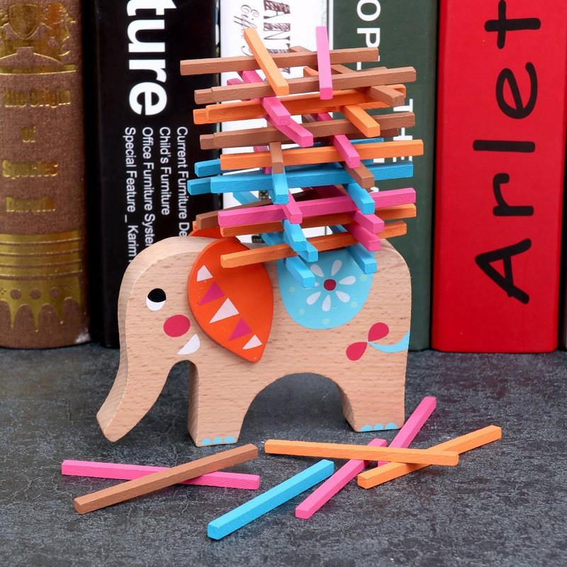 Wooden Children's Elephant Camel Balance Beam Color Stick Layer Stacking Baby Balance Stacking Music Building Block Push Toy