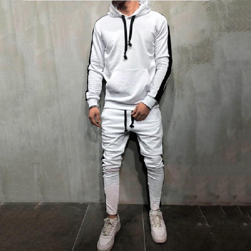 Mens Running Tracksuit Set With Hooded Jacket And Adjustable Waistline Pants For Activewear