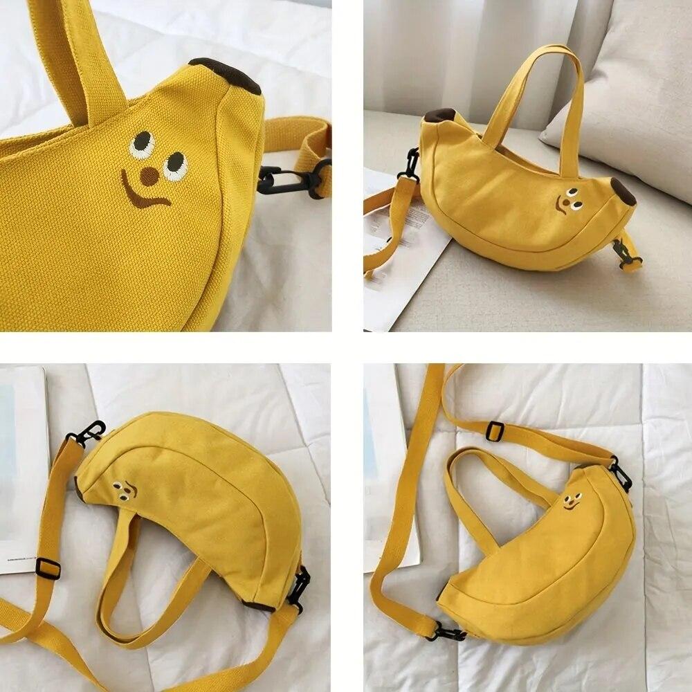 Borsa a tracolla da DONNA Cartoon, alla moda e versatile, borsa a tracolla a banana carina, borsa da DONNA in tela tenuta a mano