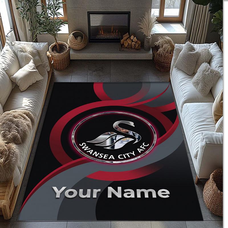 Swansea City FC Printed Crystal Velvet Rug Non‑Slip Crystal Velvet Carpet For Sofa Bedroom Indoor Home Decoration