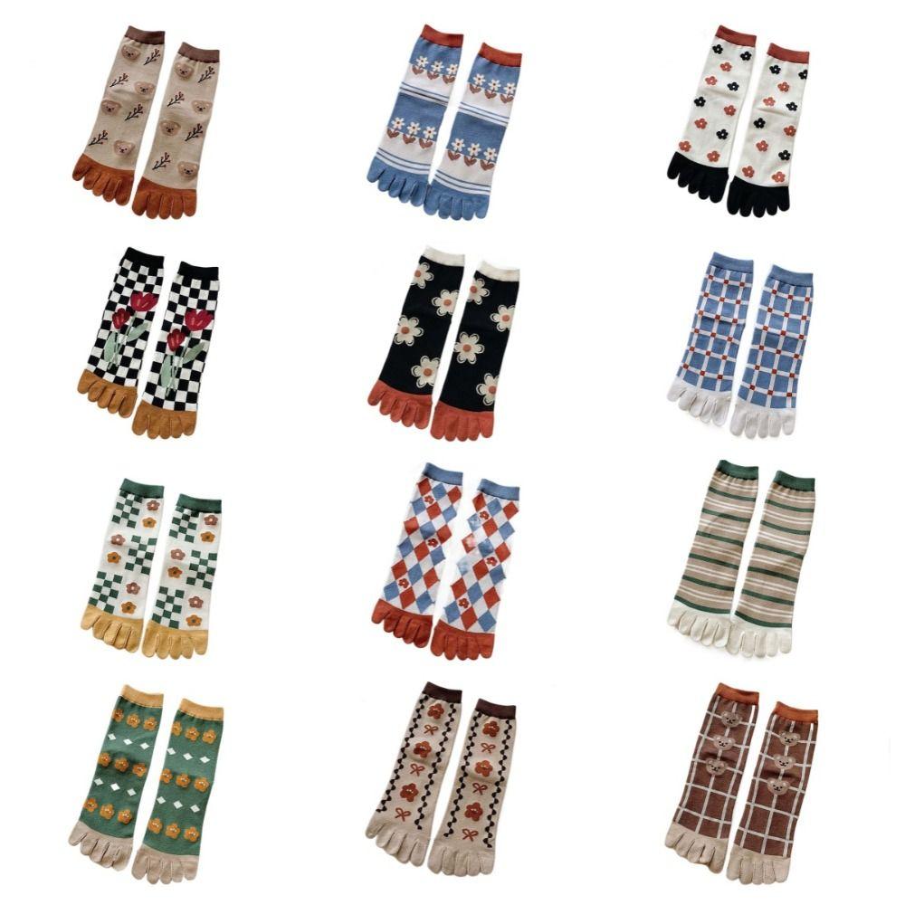 Breathable Five Finger Tube Socks Flower Toe Separator Socks Soft Toe Mid-calf Socks  Slippers