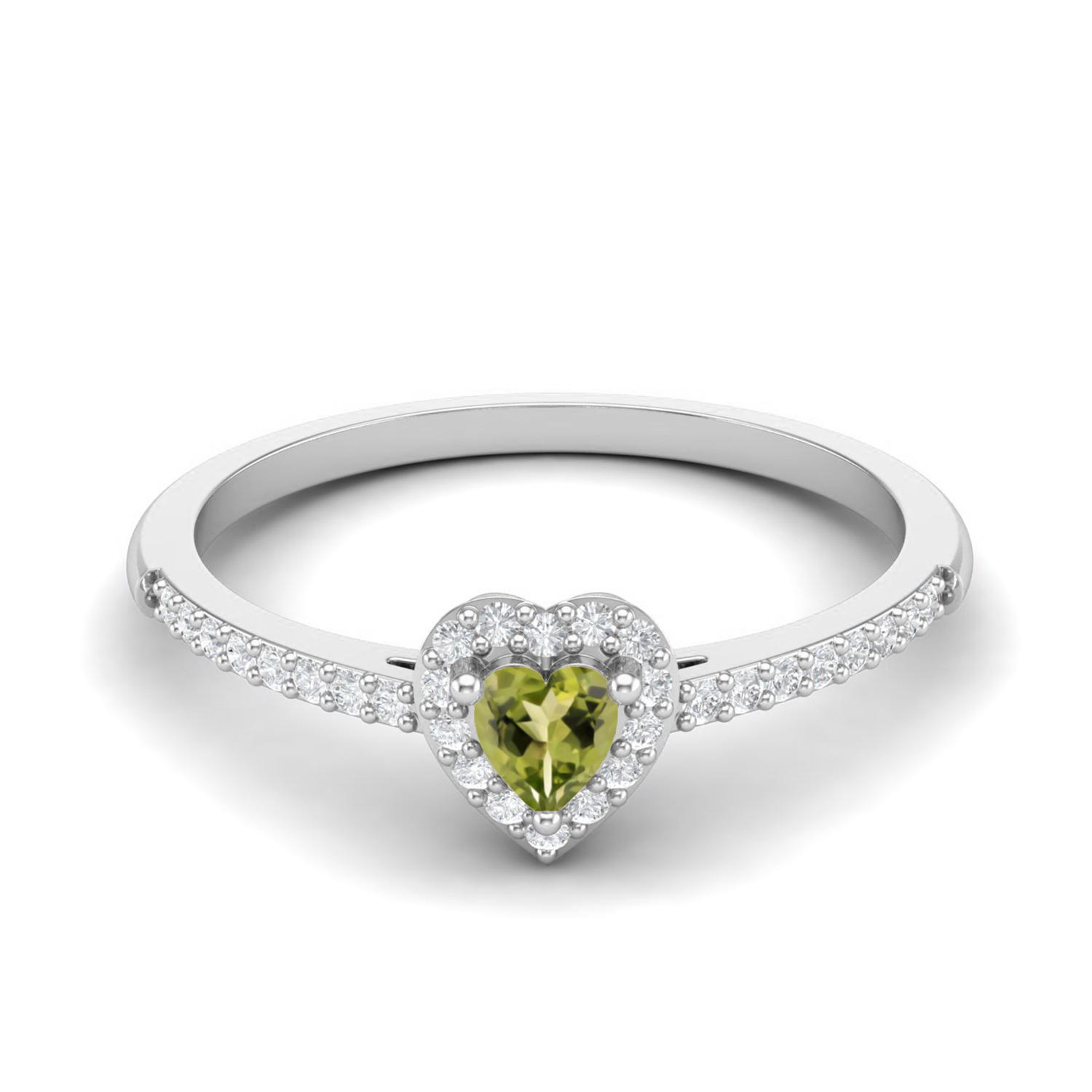 0.45 Ctw Heart Peridot 925 Sterling Silver Solitaire Halo Women Wedding Ring 6