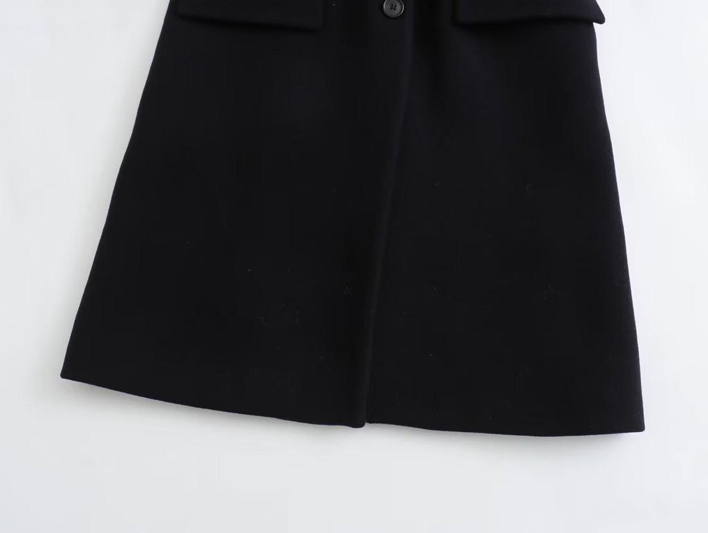 2024 European & American Women's Turn-Down Collar Long-Sleeve Button-Embellished Medium-Length Coat