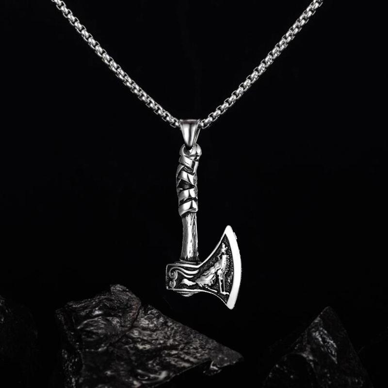 Men'S Viking Wolf Crow Axe Pendant Rune Necklace Glamour Men'S Nordic Jewelry