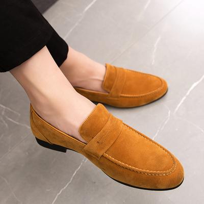 Spring Casual Genuine Leather Suede Loafer Shoes Mens Soft Trends Nightclub Shoes Man Moccasins Footwear for Man Flats