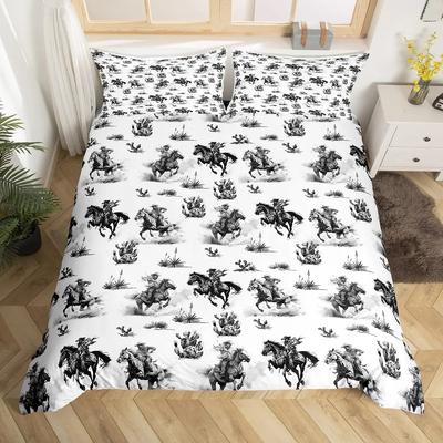 3D-Druck Western Cowboy Bettwäsche-Set Polyester Schlafzimmer Bettbezug-Set Einzel-Doppelgröße Kissenbezug für Erwachsene Jungen Mädchen