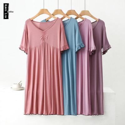 Summer 2023 Knee-Length Modal A-Line Dress – Slim, Loose, Pleated Nightgown for Home