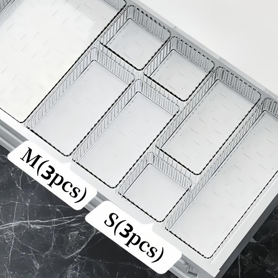 

Набор из 6 прозрачных акриловых ящиков для хранения, многофункциональный разделитель для ящиков, штабелируемый органайзер для спальни, ванной комнаты, общежития, для стола, туалетного столика, губной помады 6pcs [3s+3m] прозрачный