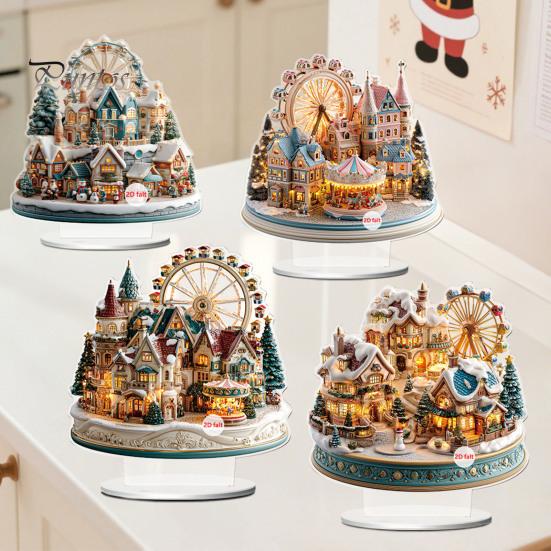 Christmas Tree Tabletop Decor 2D Acrylic Ferris Wheel Ornament for Holiday Tree, Festive Room Interior Decoration Display Board, Decoration,