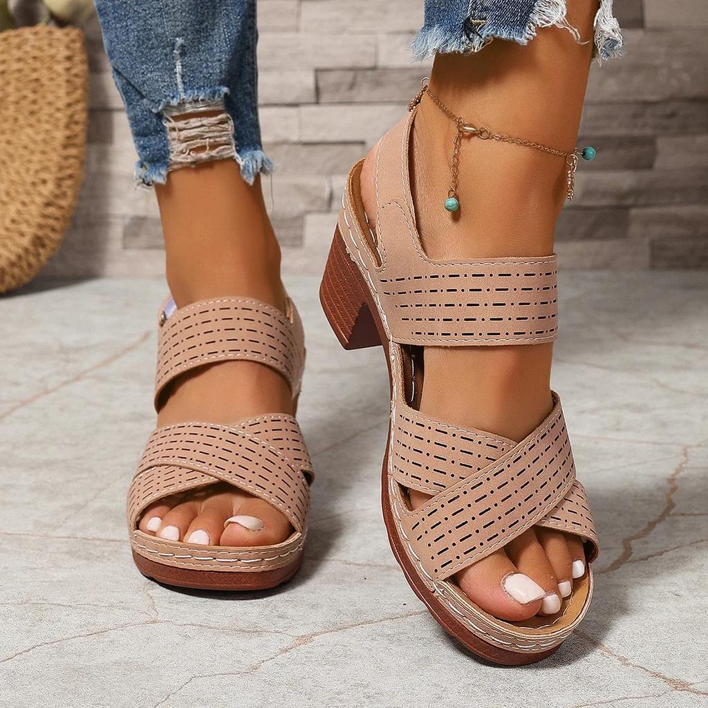 Fashion Fashion White Thick High Heels Sandals Women Hollow Out Cross Band Platform Sandals Woman Summer 2025 Casual Outdoor Beach Shoes