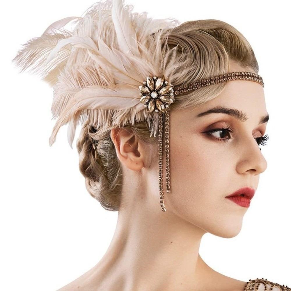 Water Diamond Feather Headwear 1920s Hair Band Rhinestone Headpiece Chain Brides Makeup