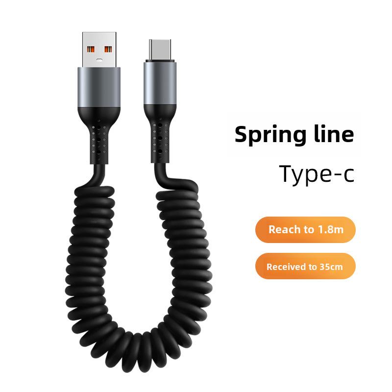 6A Kabel do CarPlay Sprężynowy Wyciskany 6A do Super Szybkiego Ładowania, Kompatybilny z Urządzeniami Huawei i Apple 14.