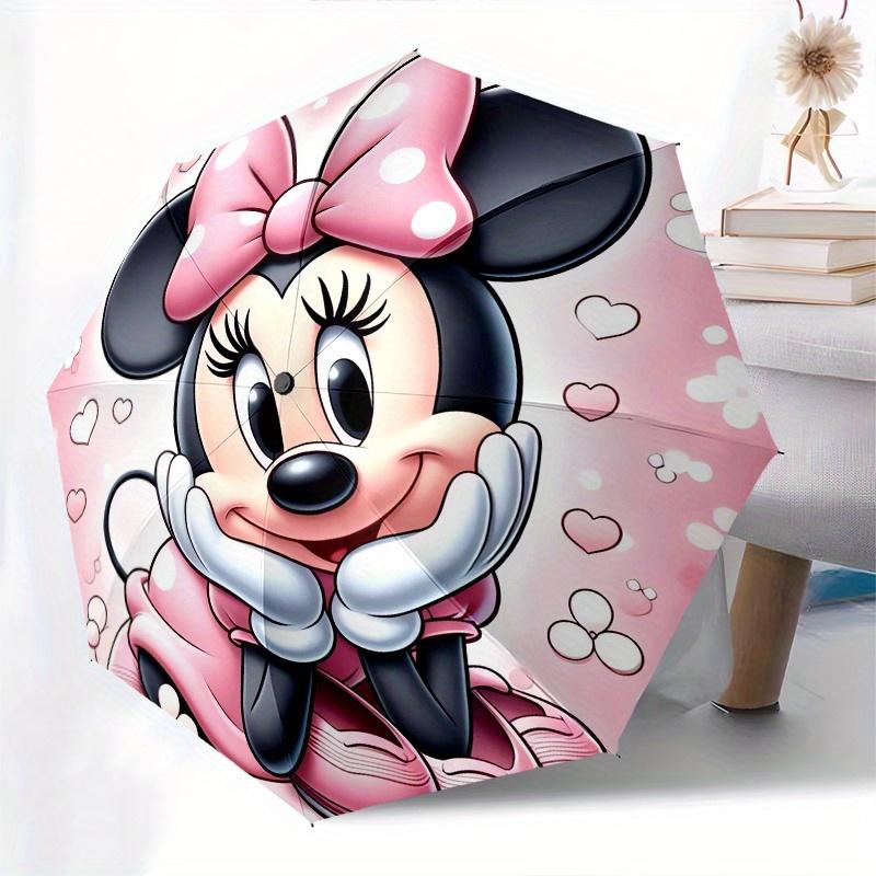 Minnie Mouse,Pink Theme Automatic Folding Umbrella - Simple 8-Rib Design, Bright Cartoon Pattern, Durable Iron Frame, Suitable For Travel, O