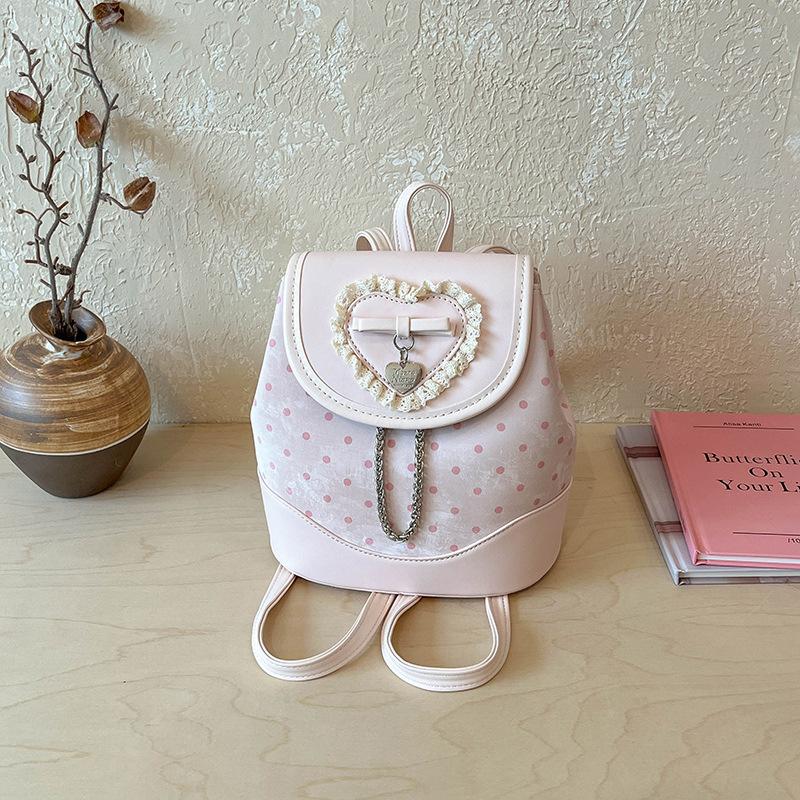 Schoolbag Korean lace bow backpack women's 1011 summer new sweet student schoolbag foreign style polka dot backpack