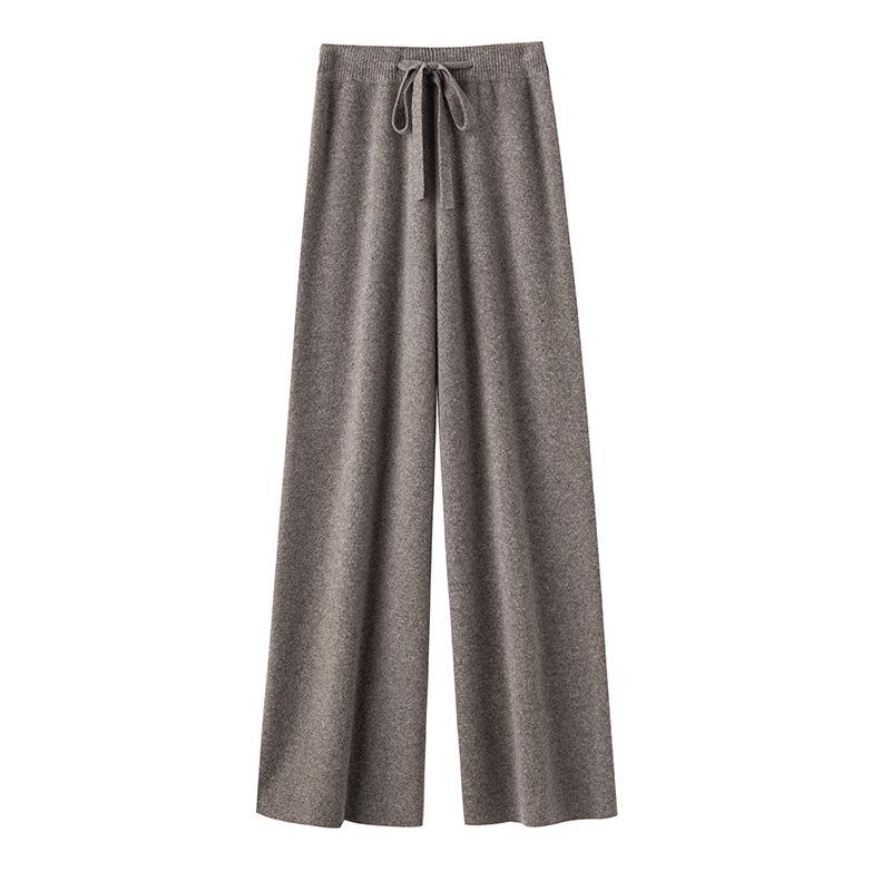 Women's 100% Australian Wool Wide-Leg Pants - Extra Long Cashmere Knit for Autumn/Winter