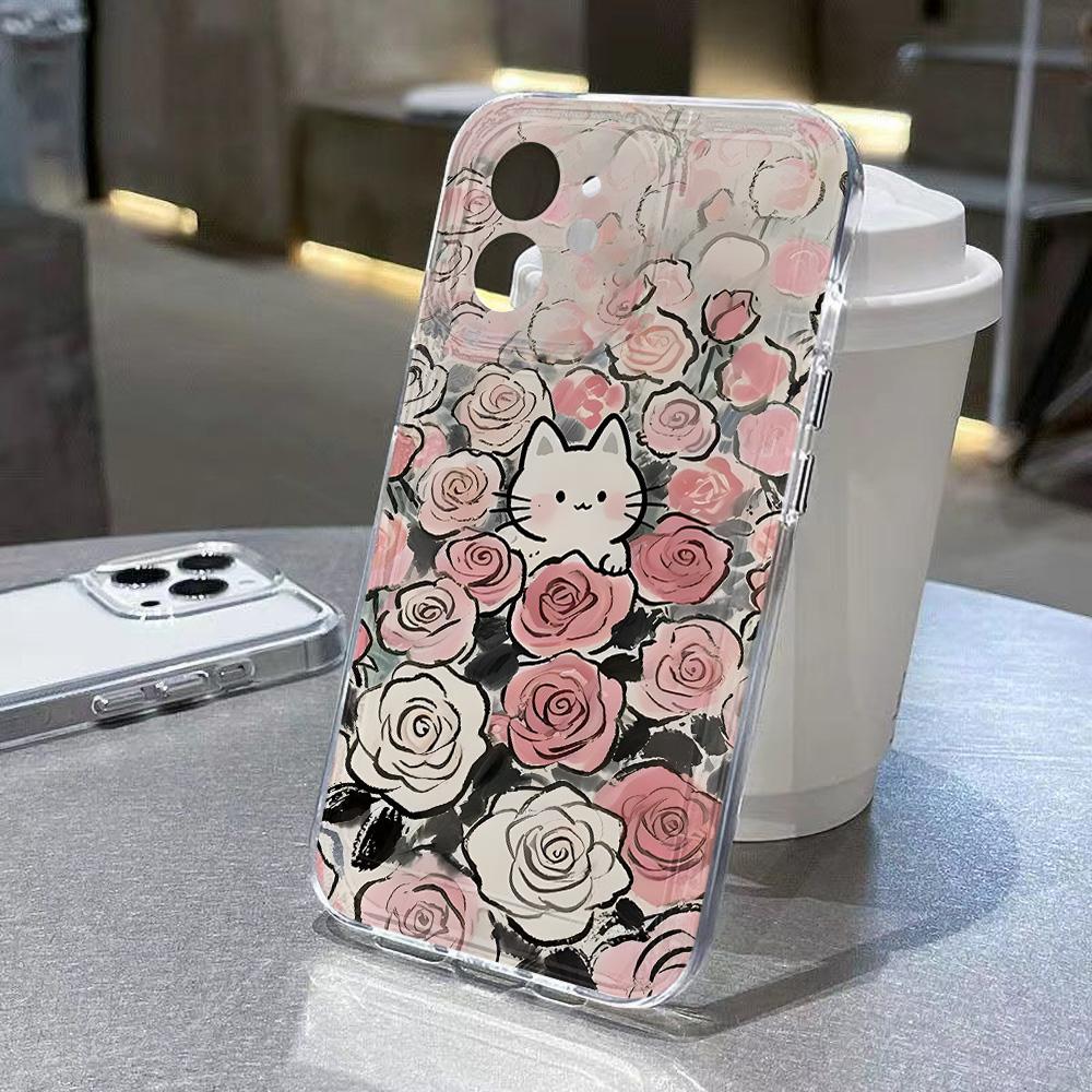 Cute Cartoon Cat Phone Case For IPhone 17 Pro Max Case IPhone 15 16 13 14 11 12 Pro Max 17Air 16e 15 Plus Case Soft Clear Cover
