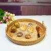 Dinner Serving Tray Breakfast Bread Food Plate Handwoven Rattan Storage Tray Round Shape Fruit Cake Wicker Basket With Handle