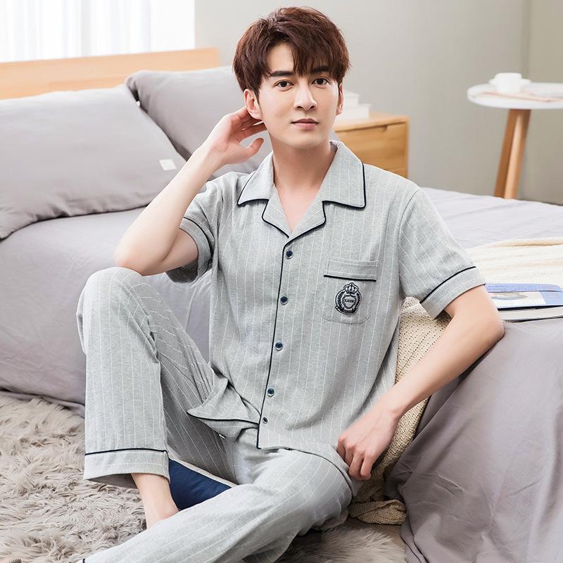 Pajamas Men's Summer Cotton Short Sleeve Trousers Men's Thin Summer Large Size Half Sleeve Men's Summer Loungewear Set