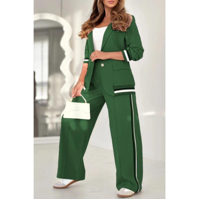 2 Pcs/Set Women Suit Coat Pants Suit Turn-down Collar Long Sleeves Stretchy Hem