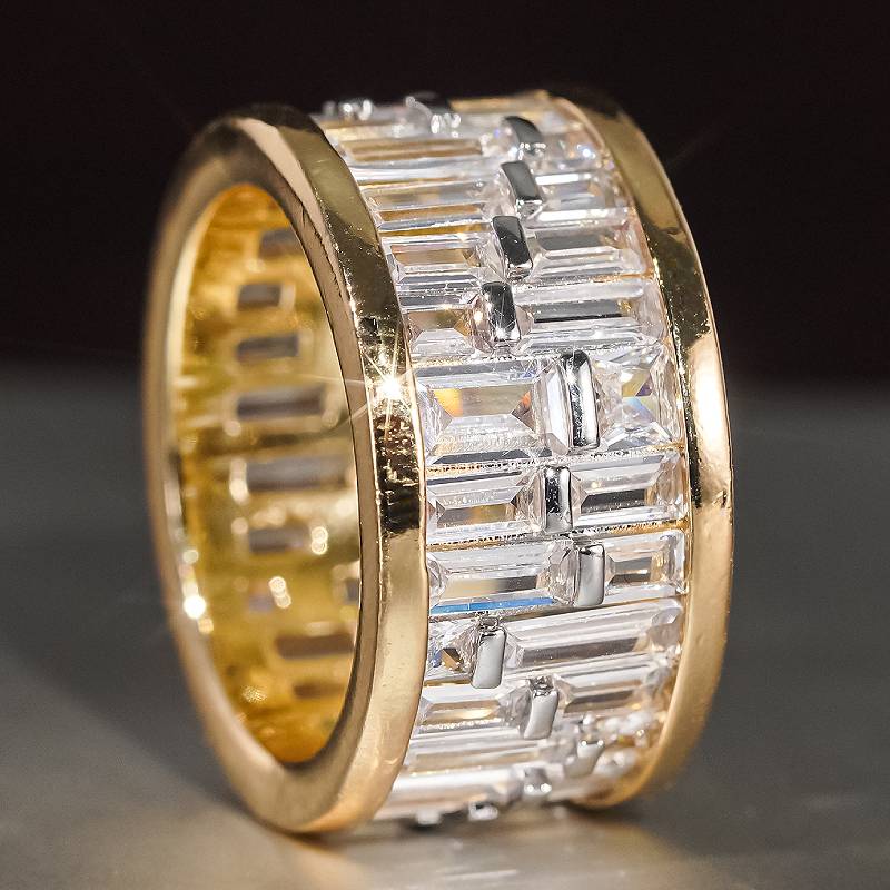 

Huitan Gorgeous Women Two Tone Ring for Party Luxury Accessories Inlaid Bright Geometric Cubic Zirconia Fancy Trendy Zircon 10