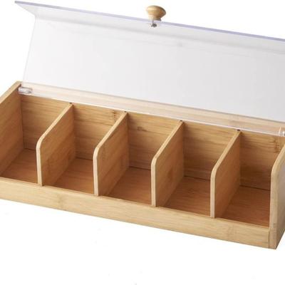 5 Slots Tea Bag Storage Organizer Handmade Bamboo Coffee Capsule Storage Box Portable Large Capacity Desktop Sundries Organizer