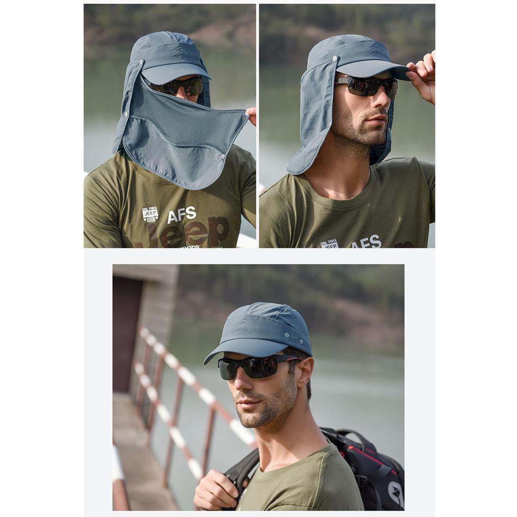 Unisex Multifunctional Sun Visor Hat 360° Sunscreen Removable Face Cover Neck Flap Breathable Sun Hat for Fishing Climbing
