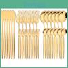 Dinnerware Gold Set Cutlery Black Knife Cake Forks Coffee Spoon Flatware Stainless Steel Tableware Home Kitchen Silverware