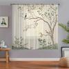 2PCS Chinese Style Floral Bird Vine Sheer Curtains Voile for Kitchen Caf Dining Room Balcony Garden Bedroom