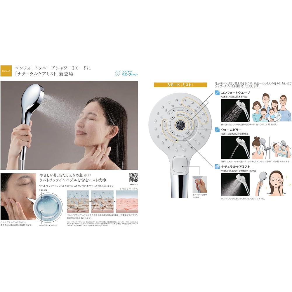 TOTO TBV03457Z Bathroom Wall Thermostat Mixer Tap 70mm Natural Care Mist Shower for Cold Regions