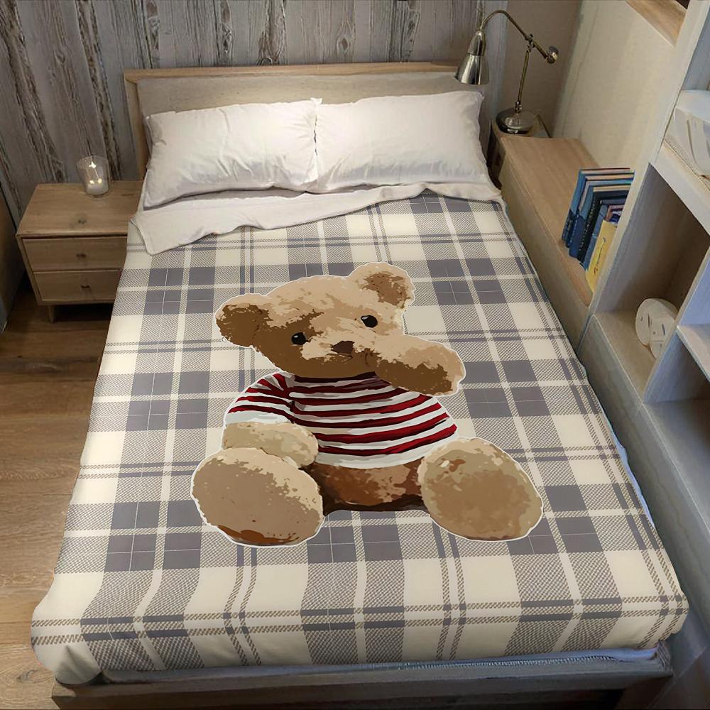 Karierte Teddybär Flanelldecke Warm Weich Halloween Weihnachten Sofa Warm Gemütlich Dekorative Deko Geschenk für Alle Jahreszeiten
