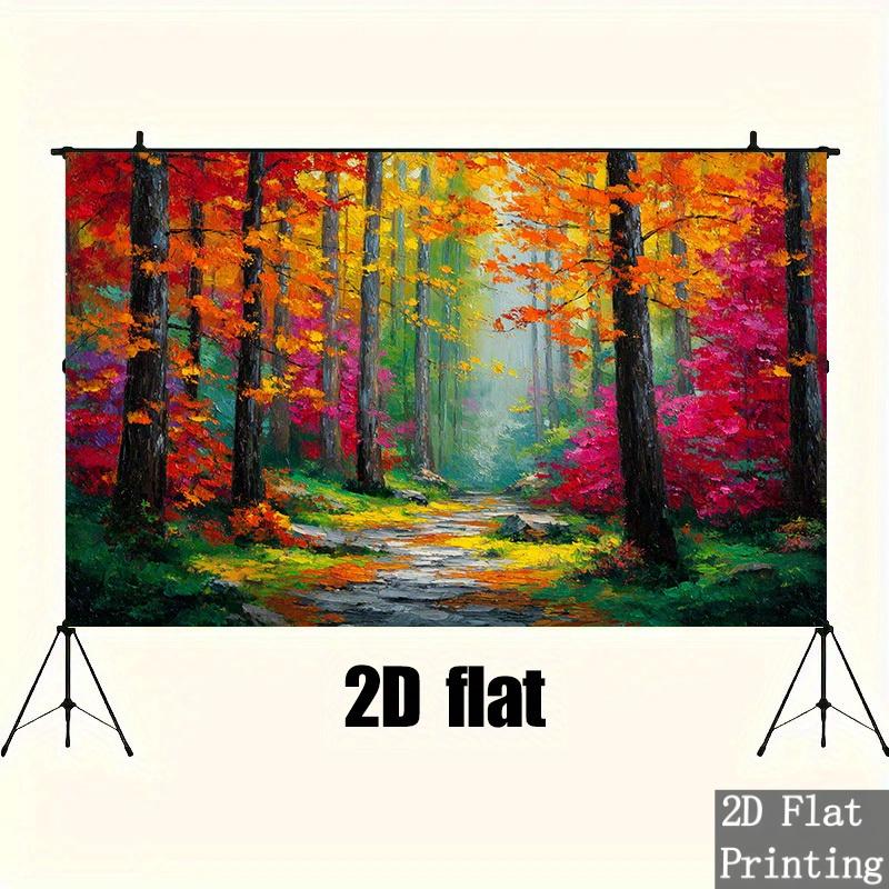 2D plane 1 piece of a magical autumn forest scene with bright colors and a path illuminated by light (as the picture,100x150cm)