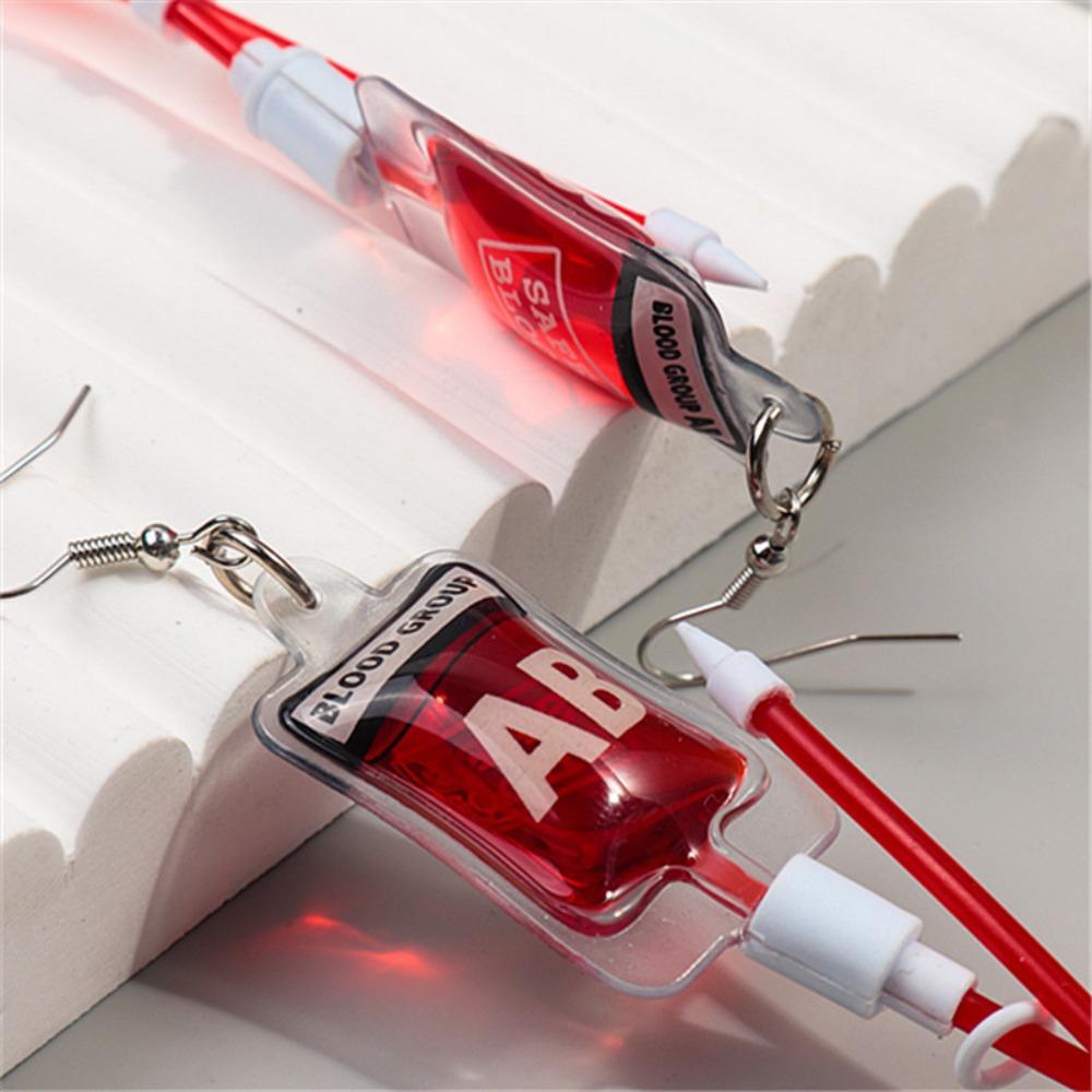 Type a B O AB Plasma Blood Bag Earrings PVC Halloween Jewelry Funny Blood Bag Necklace  Cosplay