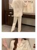 Korean Minimalist Rabbit Print Cloud Cotton Pajama Set: Ladies' Wearable Three-Piece Homewear