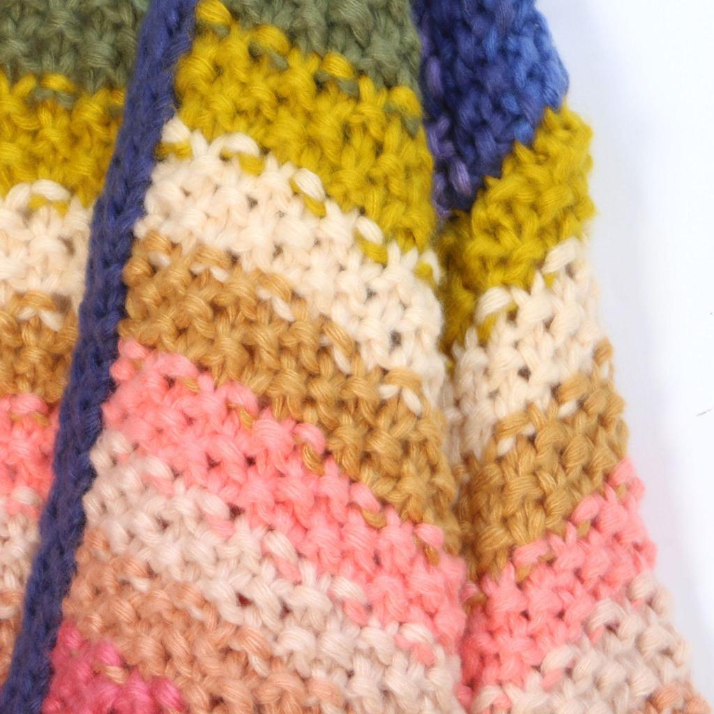 Color Block Chunky Knit Cardigan: Striped, Loose V-Neck, Long Sleeve Sweater for Women