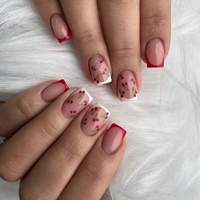 Künstliche Nägel, Nagelpflege, French Cherry, abnehmbares Nagelpflaster, einfaches Nagelpflaster, Nagelpflaster, 24 Stück