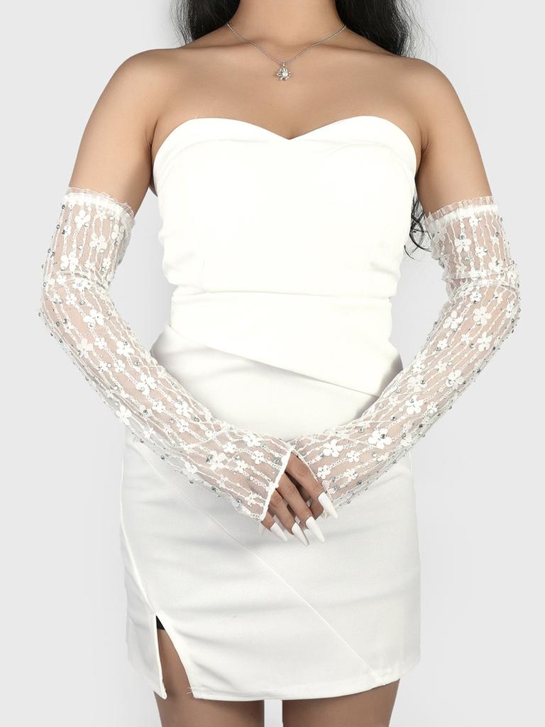 Gants en Maille Élastique avec Strass Pailletés Longs Décoratifs Gants d'Étiquette Fête Festival Mariage