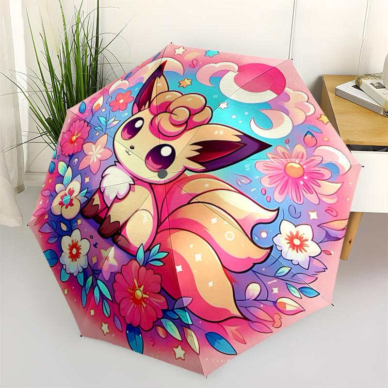 

1pc Eevee Floral Umbrella: Auto-Open Close, Portable Folding Design, Outdoor, for Fans & Travelers, Festive Gift with 8 Iron Ribs.F048