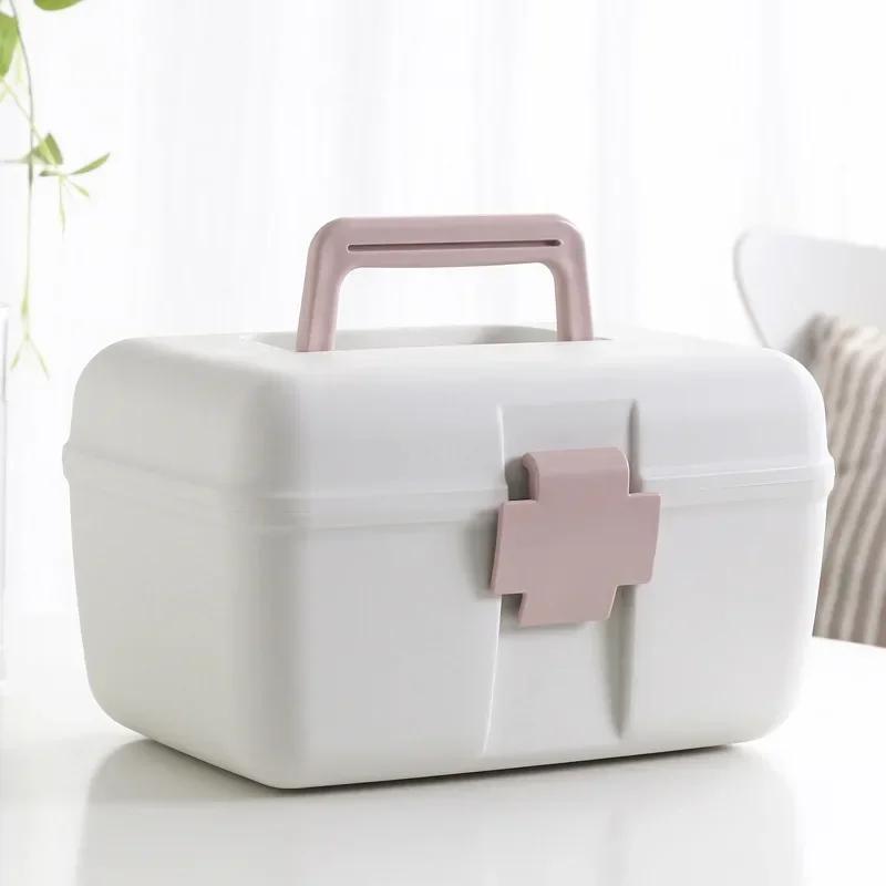 Portable Medicine Organizer Pills Storage Box Organizer Medicine Home Weekly Portable Multi Layer Drug Large Capacity розовый